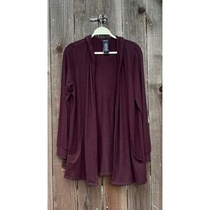 Premise Womens Burgundy Hooded Open‎ Front Cardigan Sweater Casual Long Sleeve